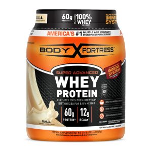 Body Fortress Super Advanced 100% Whey Protein Powder Vanilla Flavored | 60g Protein, 12g BCAA | 1.74Lb (789g) | 10/2027