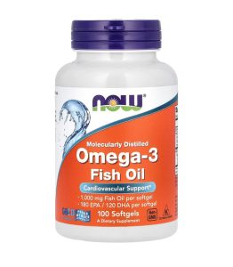 Now Molecularly Distilled Omega-3 EPA 180, DHA 120, 1000mg Fish Oil Per Softgel |  100 Softgels | 07/2029