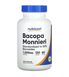 Nutricost Bacopa Monnieri Standardized To 50% Bacosides1000mg | 120 Capsules | Exp. 08/2028