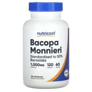 Nutricost Bacopa Monnieri Standardized To 50% Bacosides1000mg | 120 Capsules | Exp. 08/2028